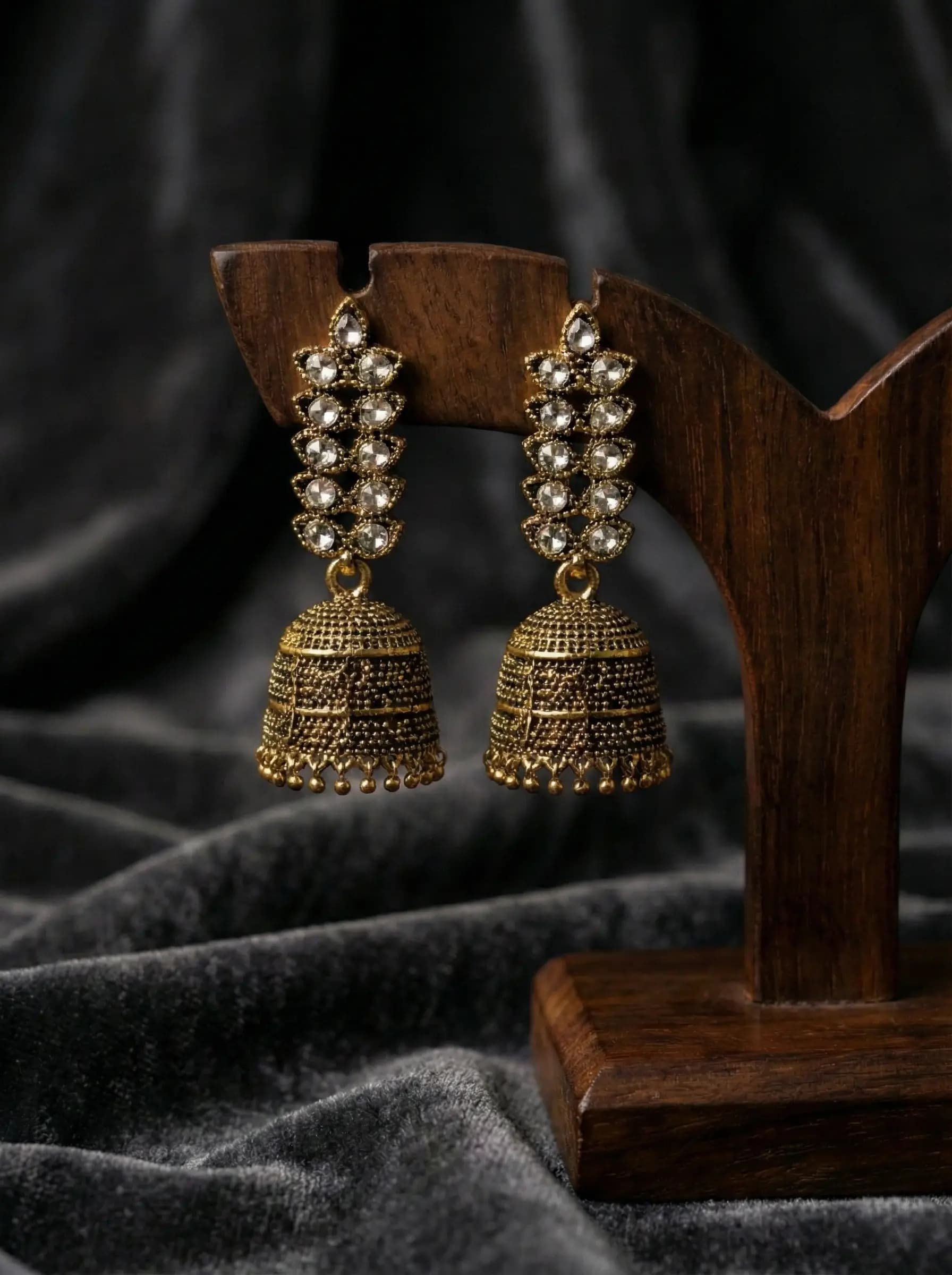 Crystal Cascade Antique Gold Jhumkas packshot
