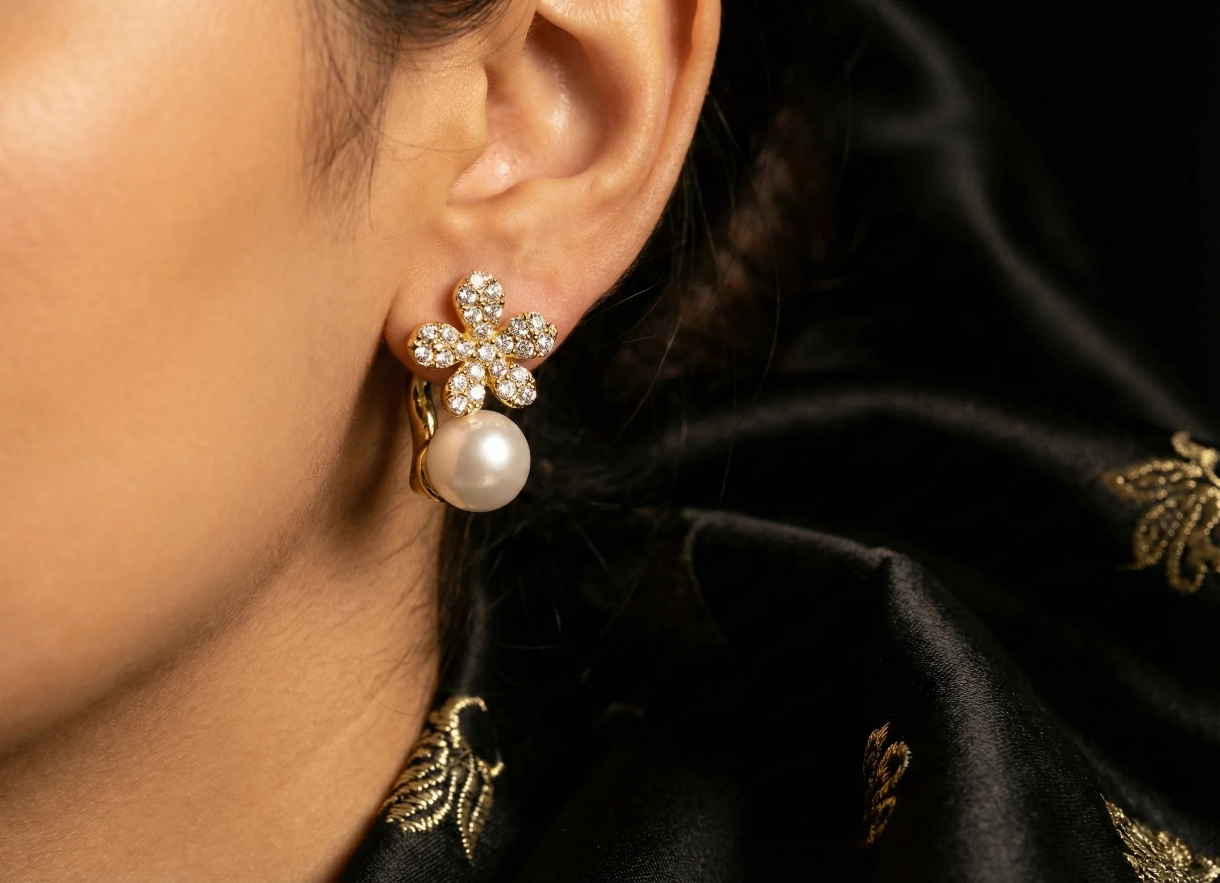 Crystal Flora & Pearl Drop Earrings packshot