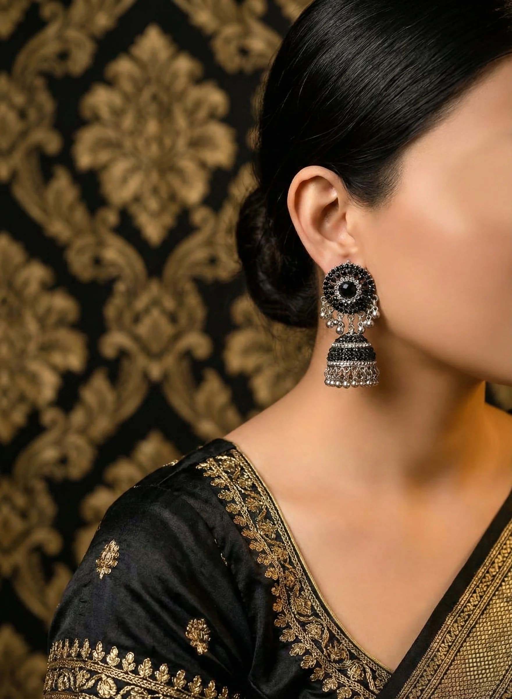 Midnight Black & Silver Jhumkas packshot