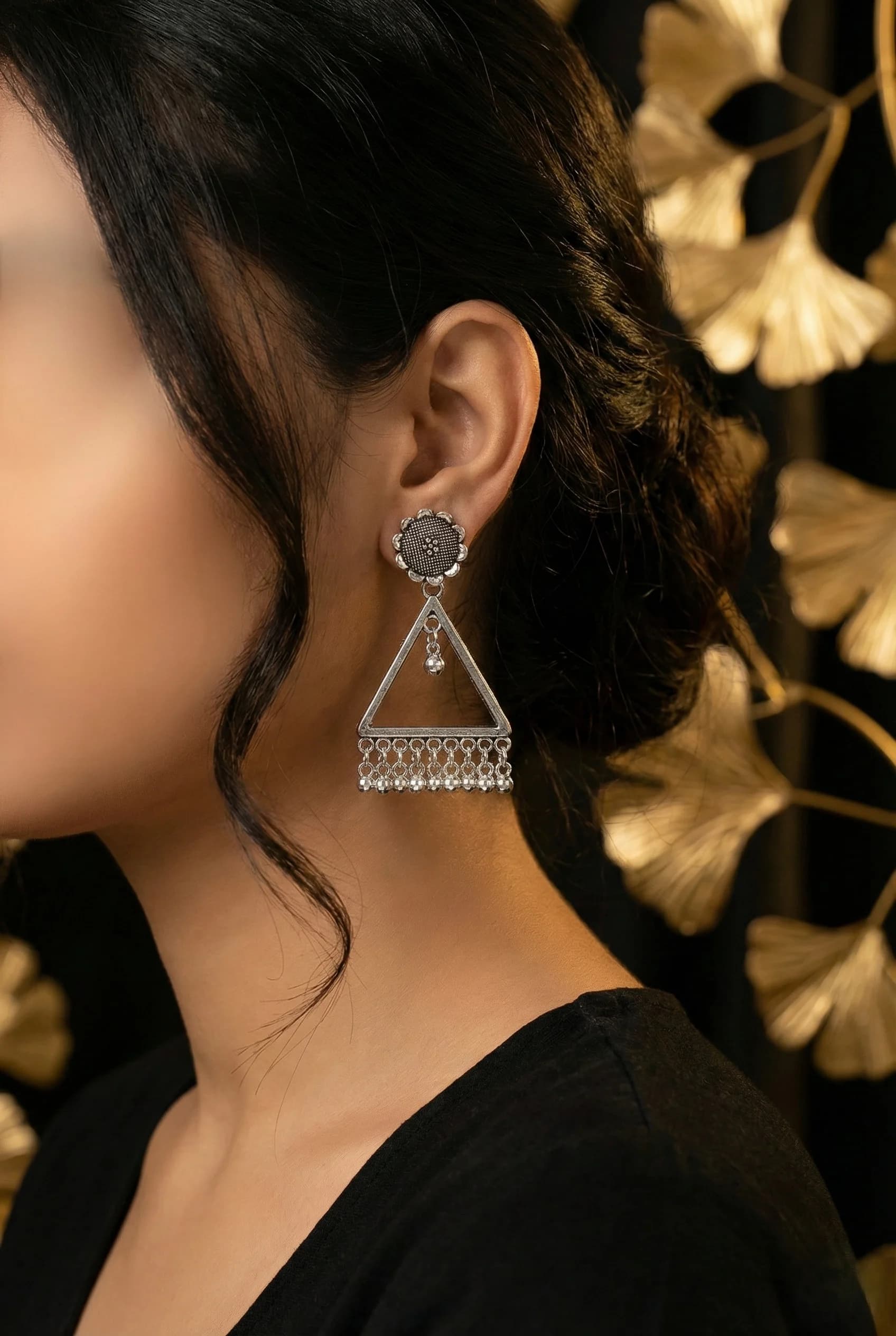 Oxidised Silver Geometric Triangle Drops packshot