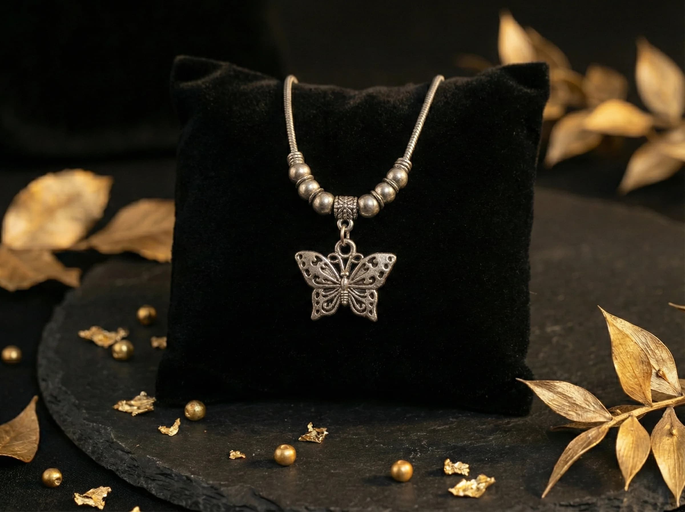 Oxidized Silver Butterfly Necklace image