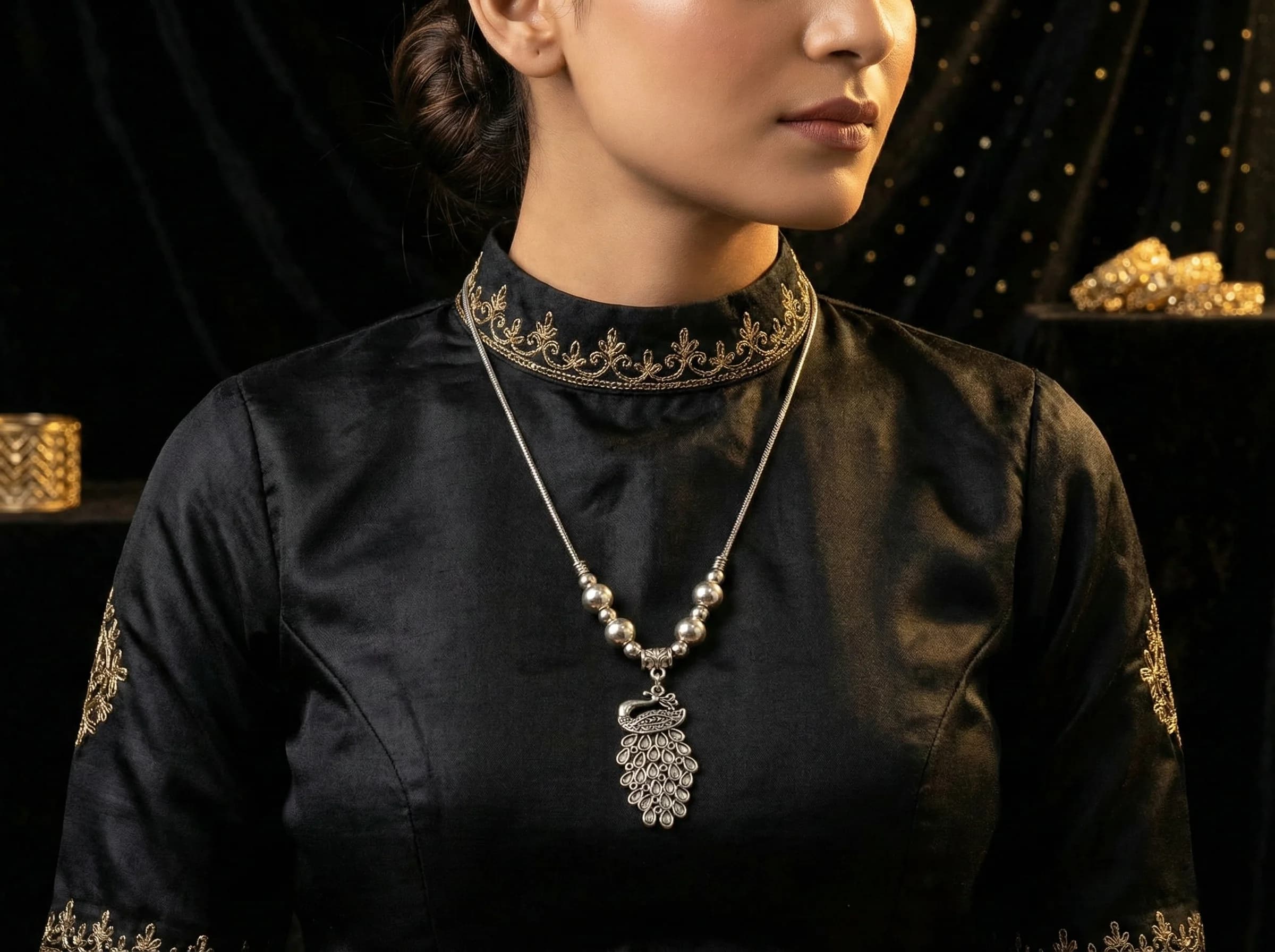 Oxidized Silver Peacock Necklace image