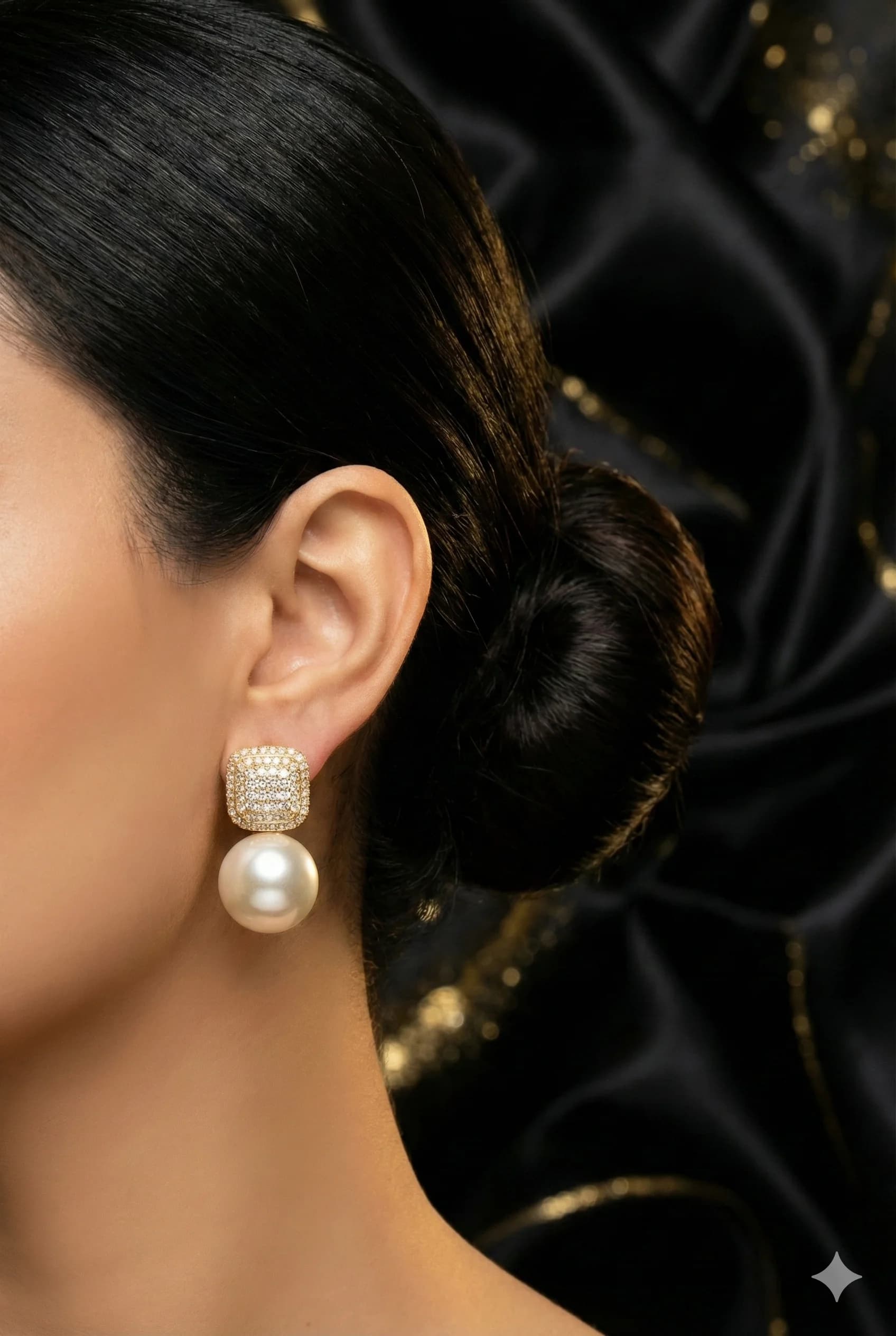 Pave Square and Pearl Drop Earrings packshot