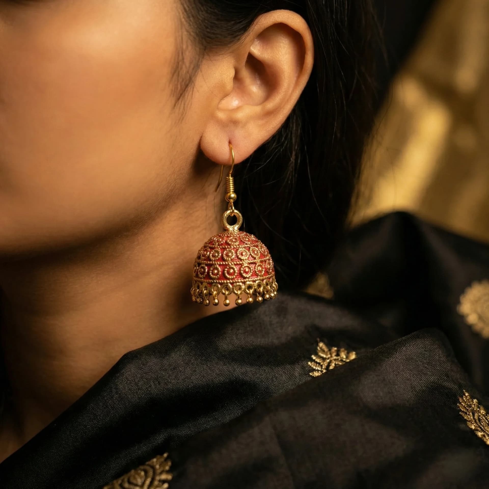 Crimson Heritage Gold-Work Jhumkas packshot
