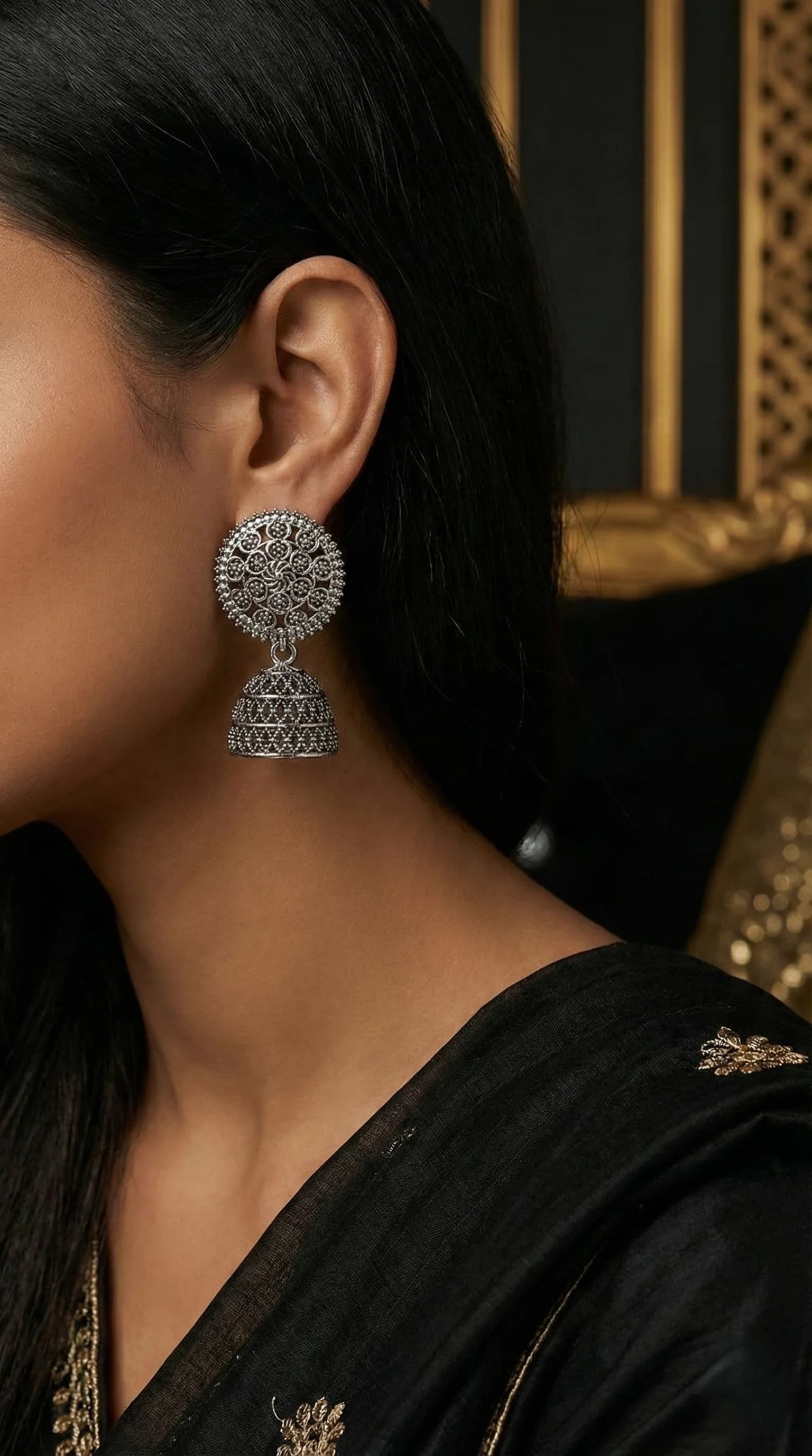 Oxidized Silver Mandala Jhumkas packshot