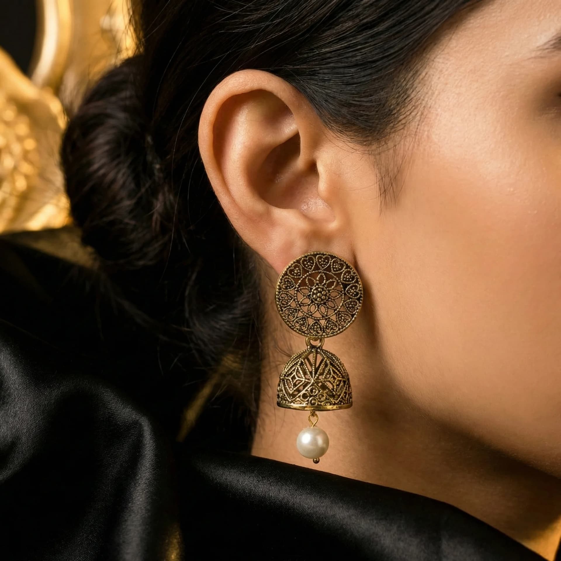 Gilded Mandala Pearl Jhumkas packshot