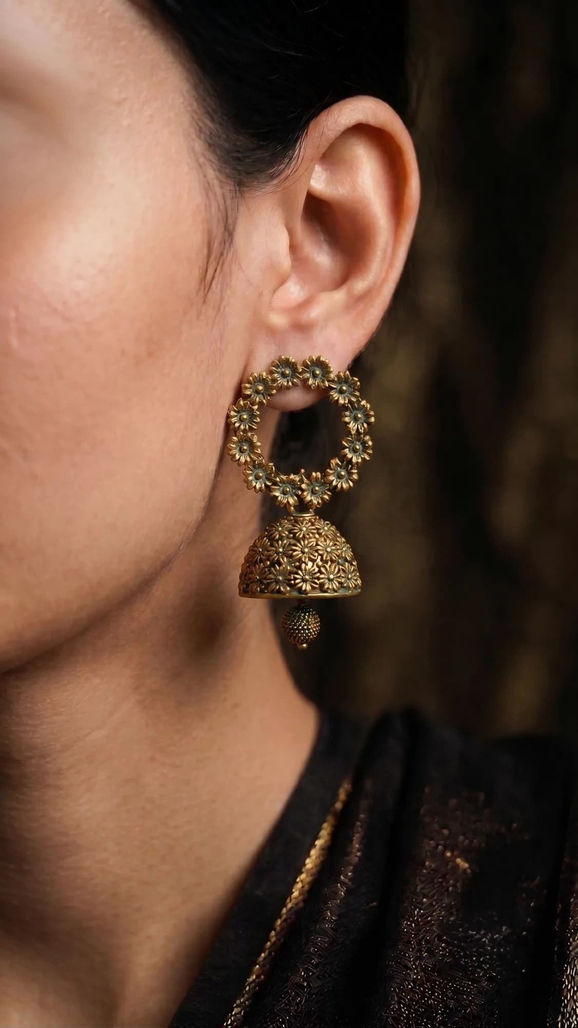 Antique Floral Jhumka Earrings image