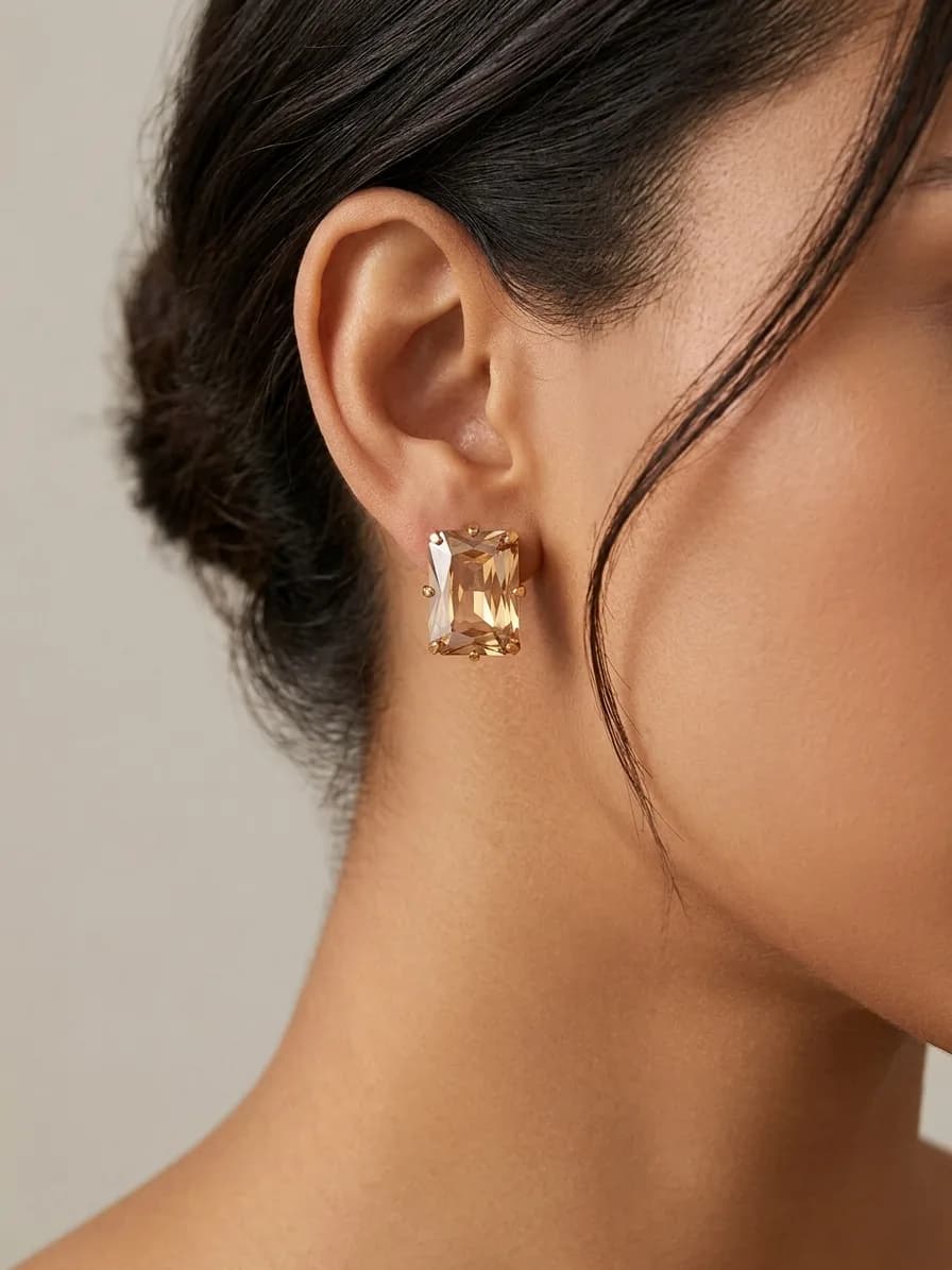 Emerald-Cut Crystal Stud Earrings image