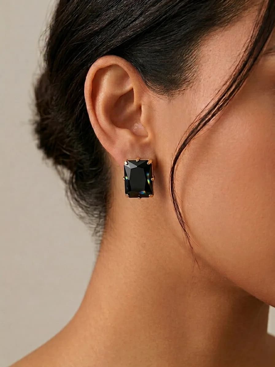 Emerald-Cut Crystal Stud Earrings image