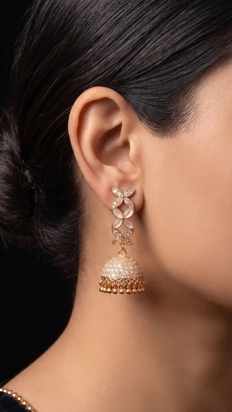 Floral Stone Gold Jhumkas packshot