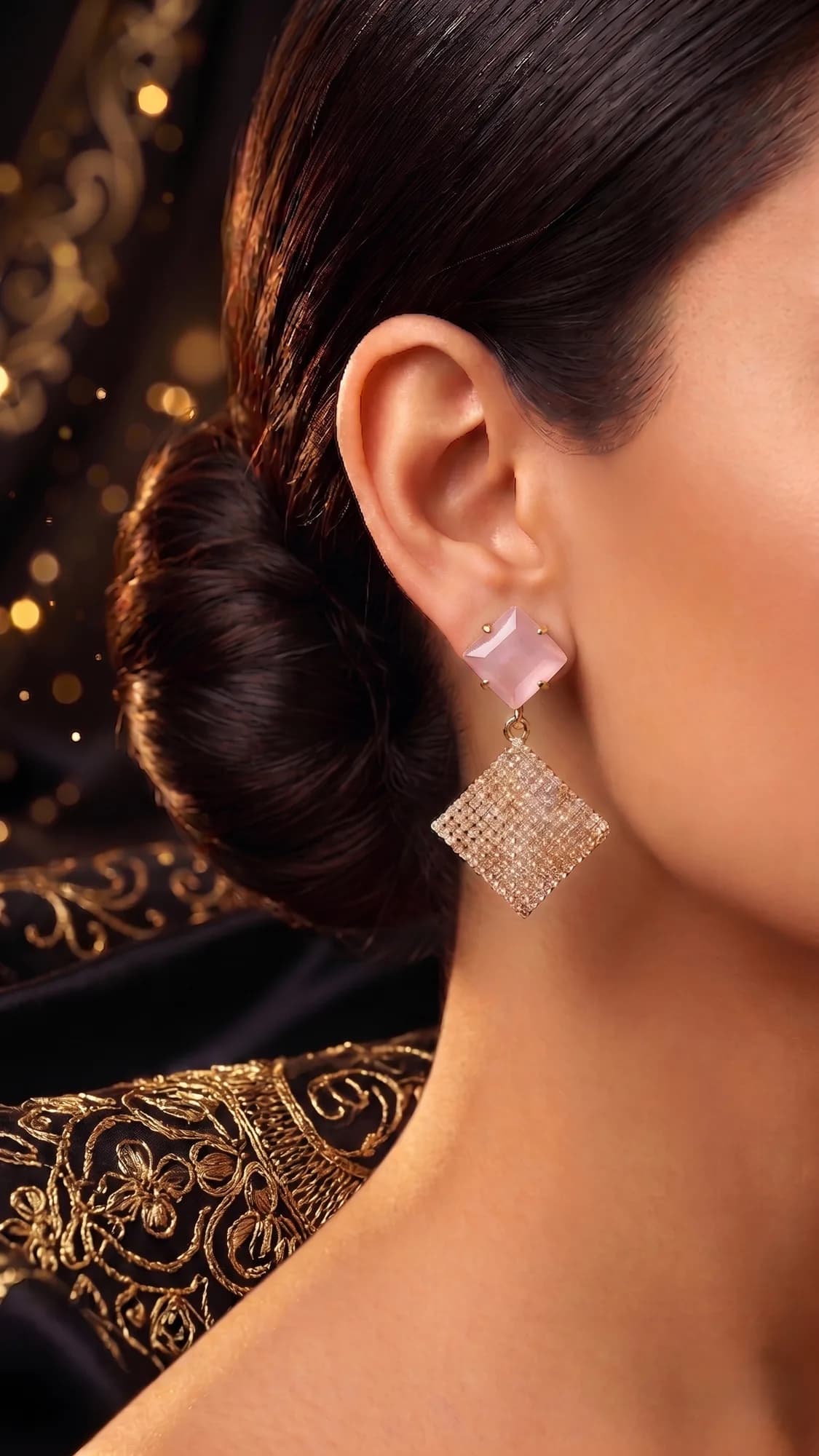 Double Square Gem Drop Earrings image
