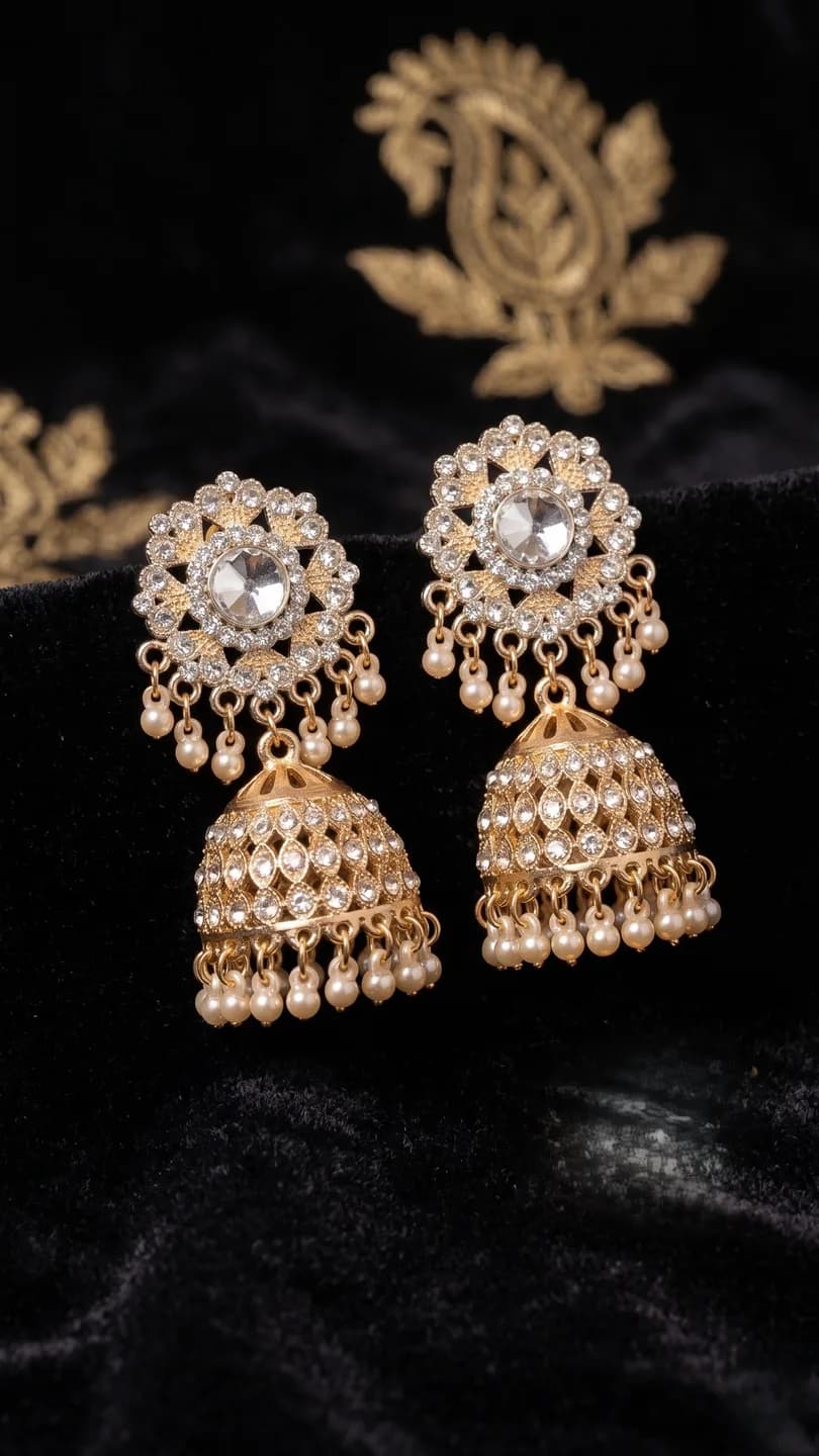 Classic Gold & Pearl Jhumkas packshot