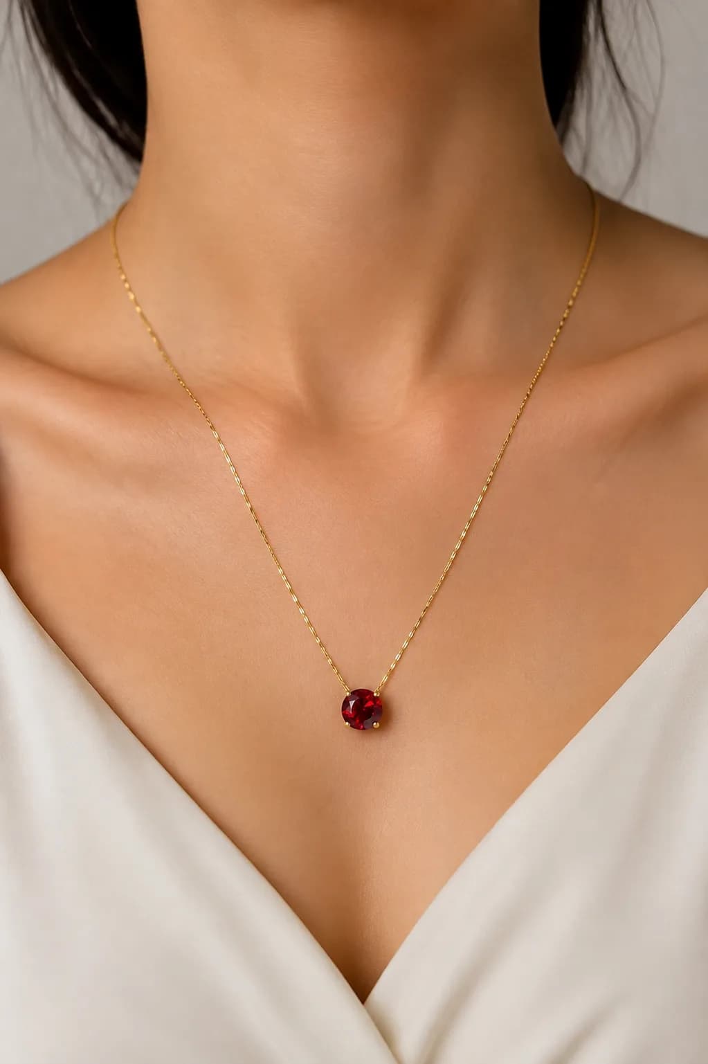 Solitaire Gemstone Necklace – Single Stone Pendant with Fine Chain image