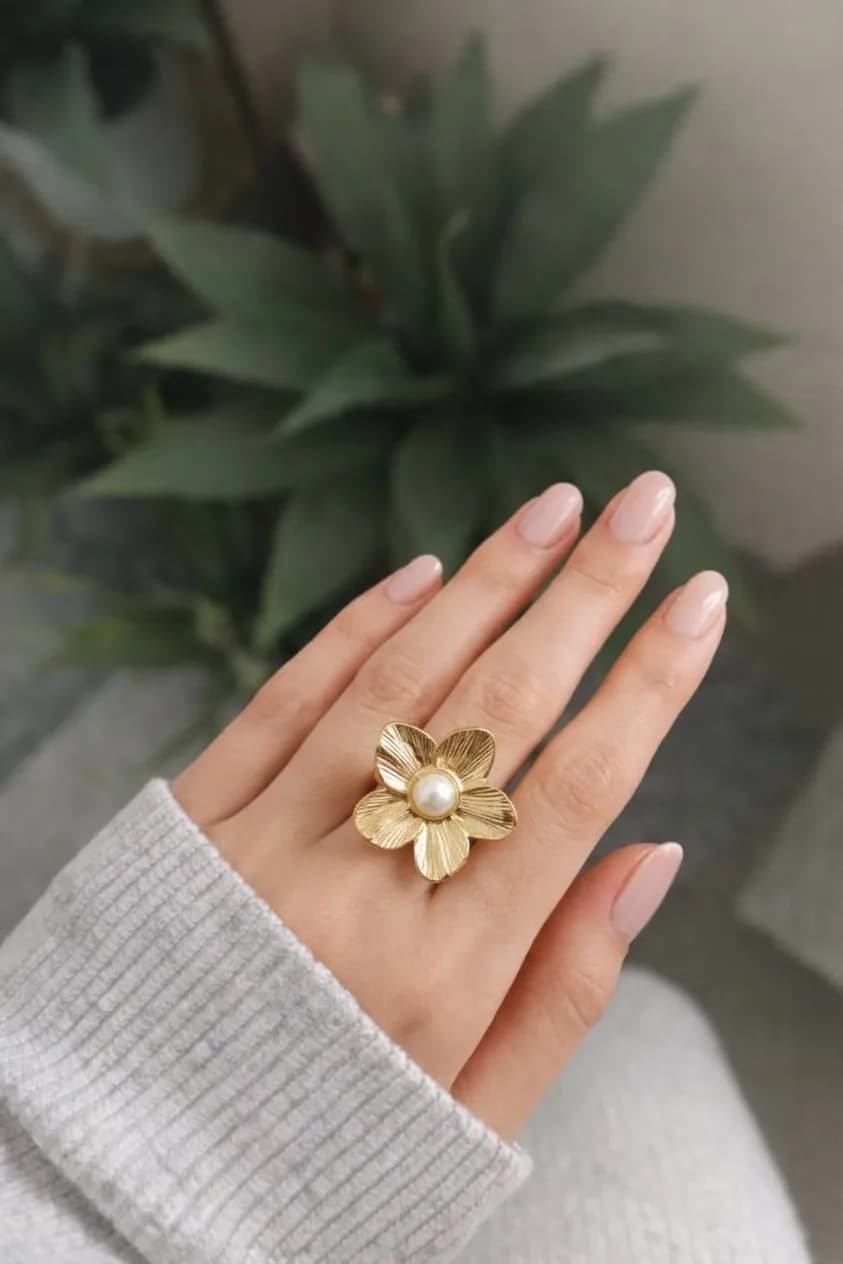 Textured Floral Pearl Statement Ring packshot