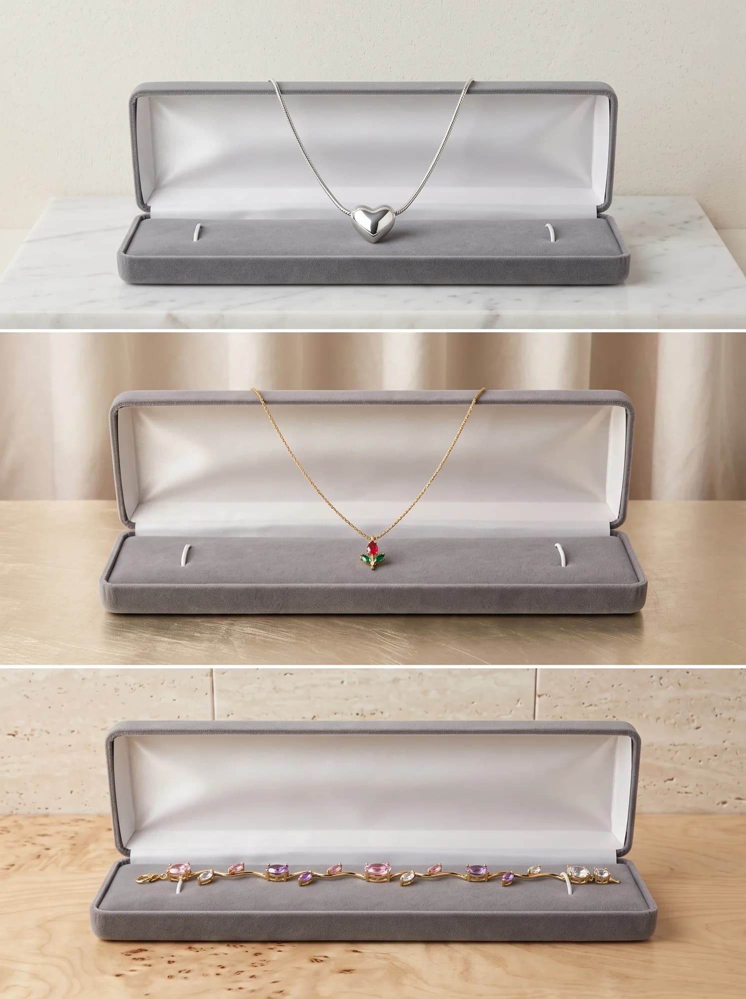 Grey Velvet Gift Box – For Necklace & Bracelet image