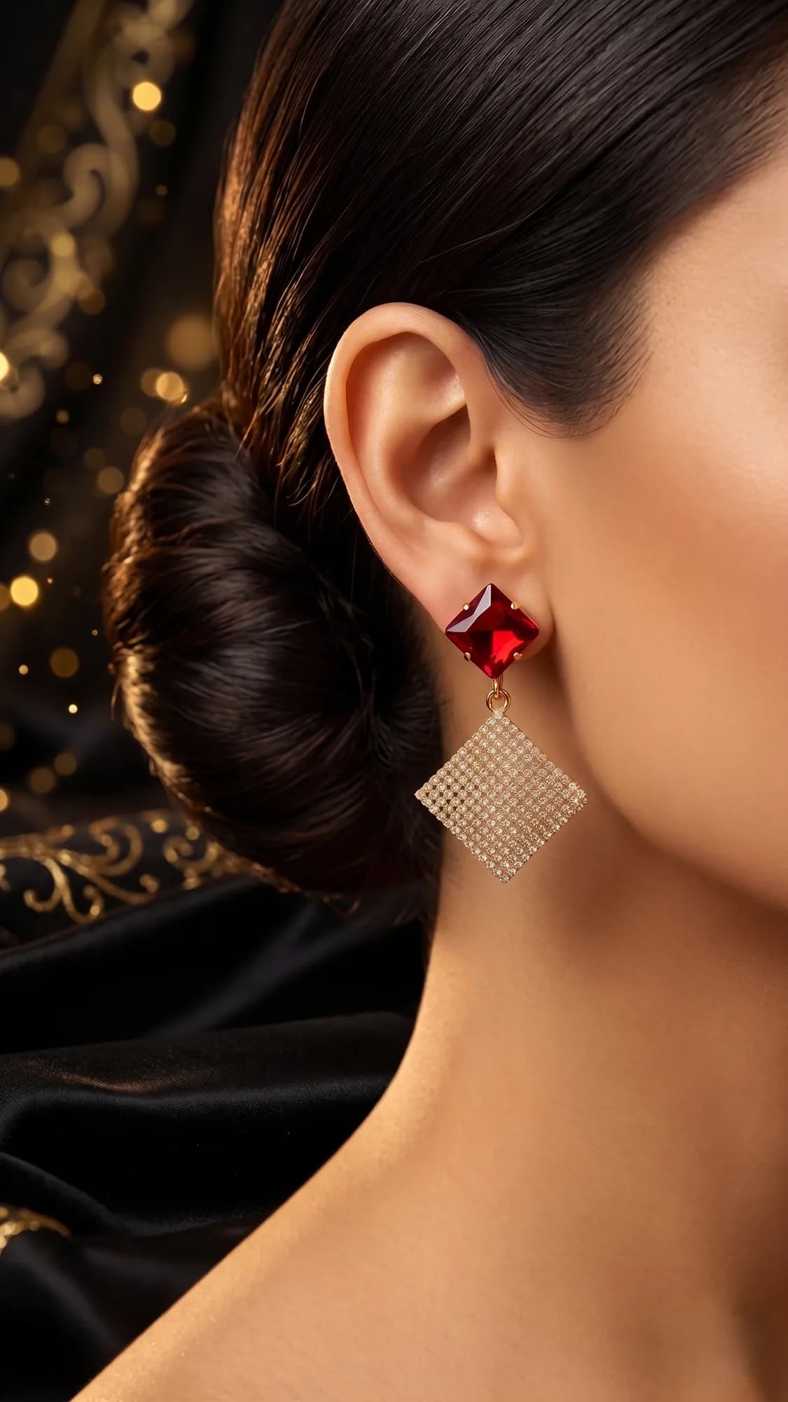 Double Square Gem Drop Earrings packshot