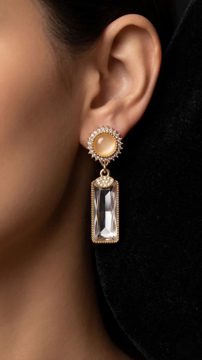 Crystal Halo Rectangle Drop Earrings packshot
