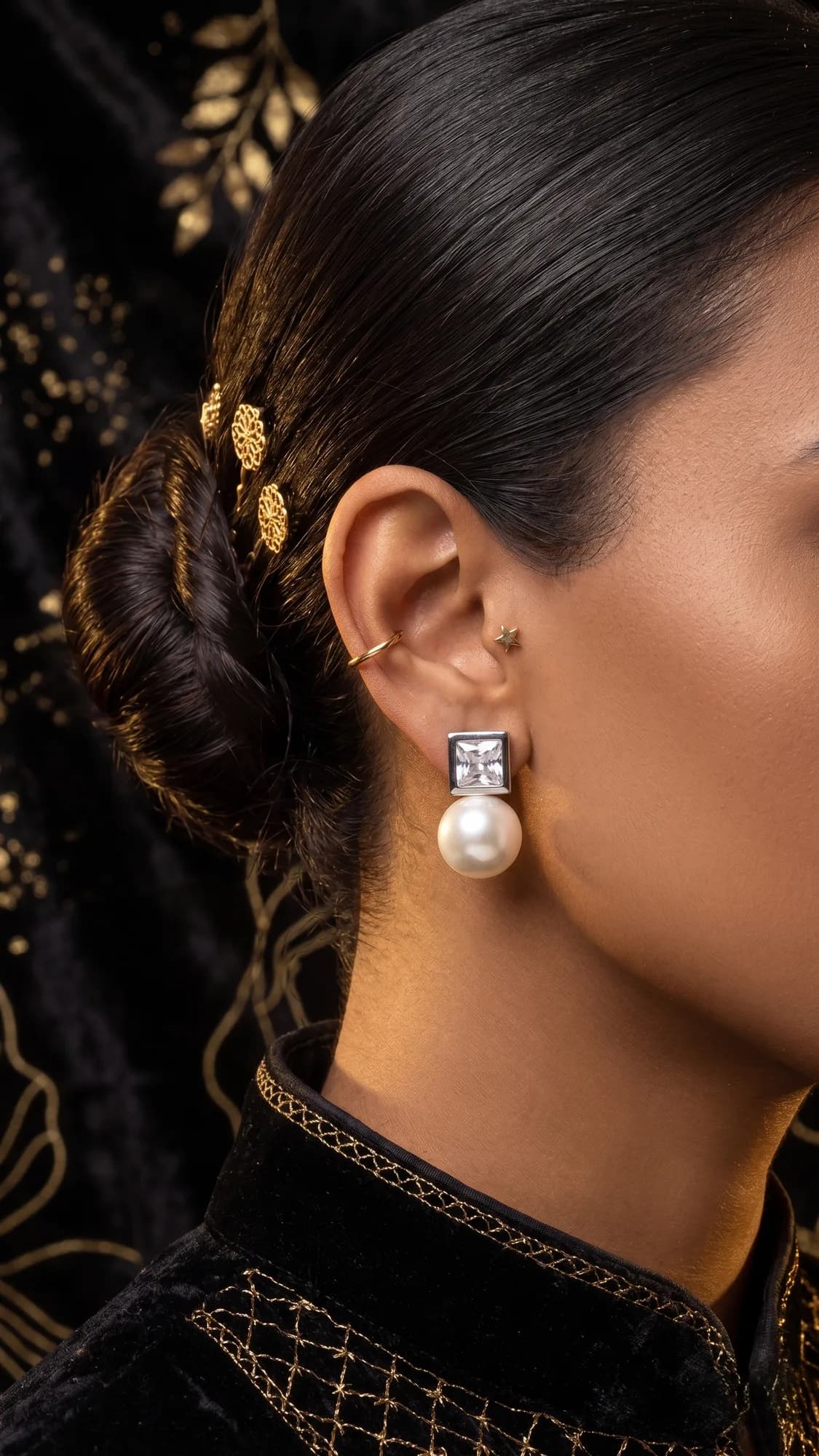 Crystal Square & Pearl Drop Earrings packshot