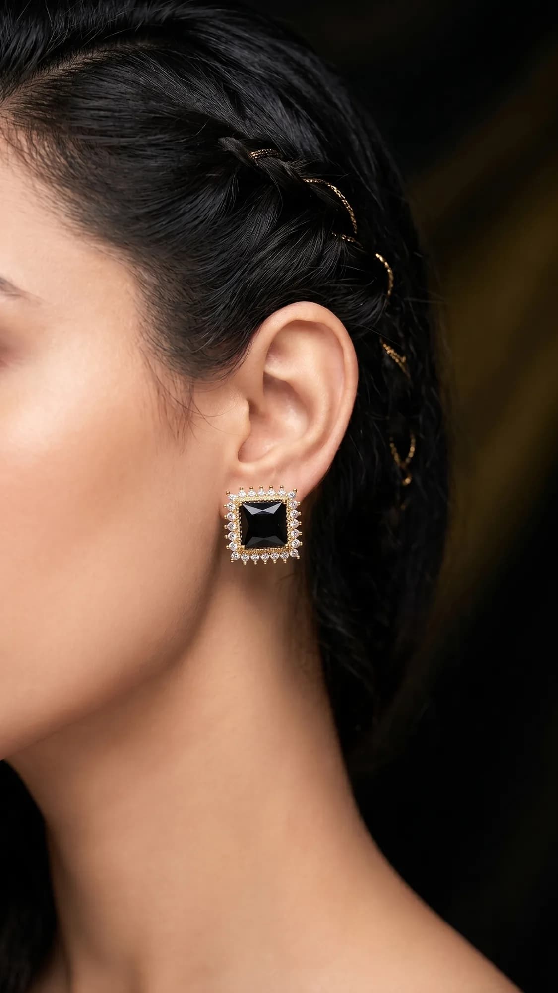 Regal Square Halo Stud Earrings image