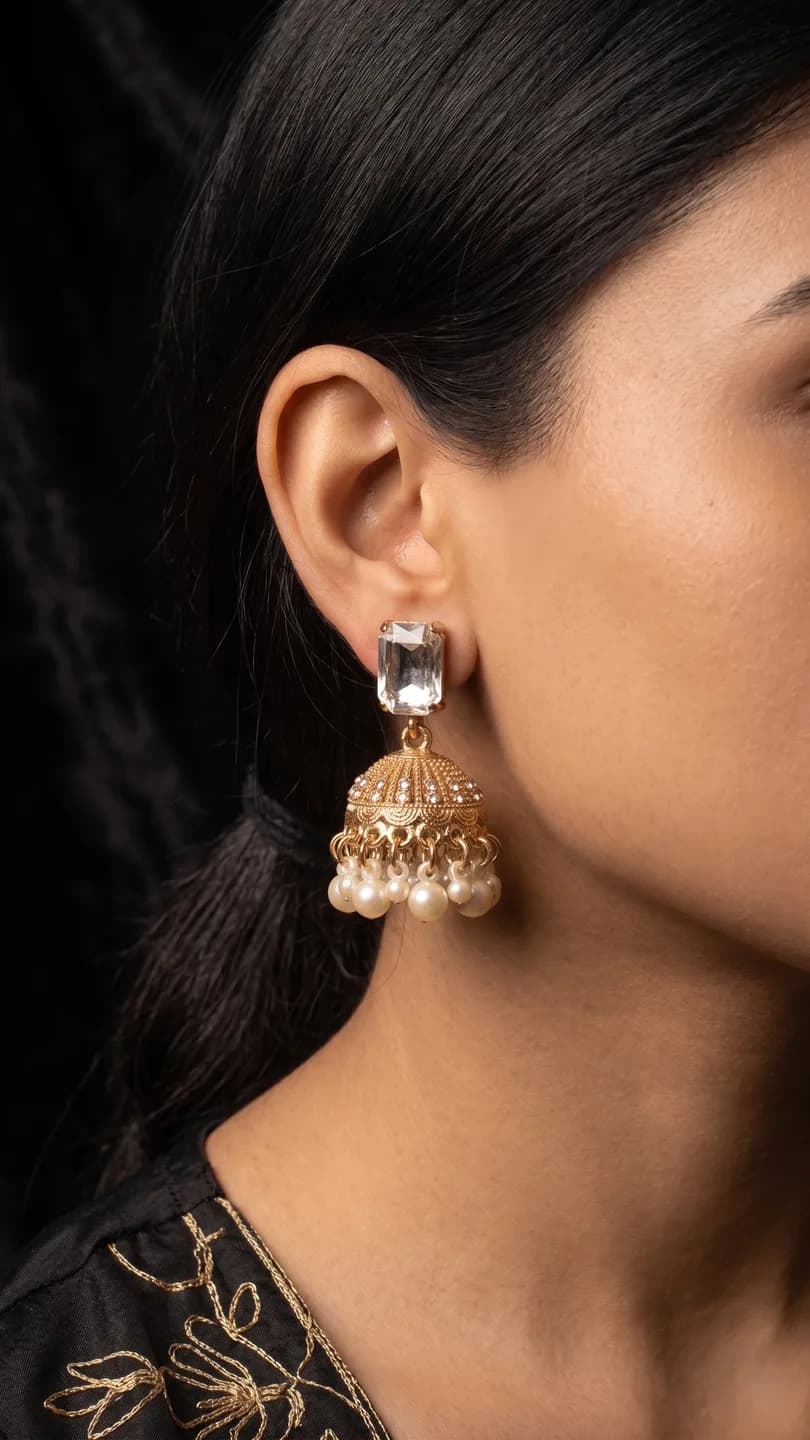 Classic Gold & Pearl Jhumka Earrings packshot