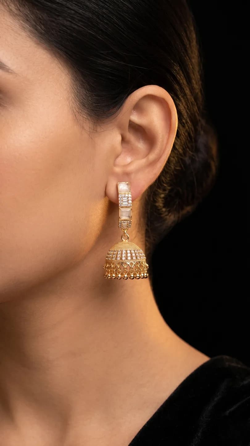 Gold Crystal Jhumka Earrings packshot