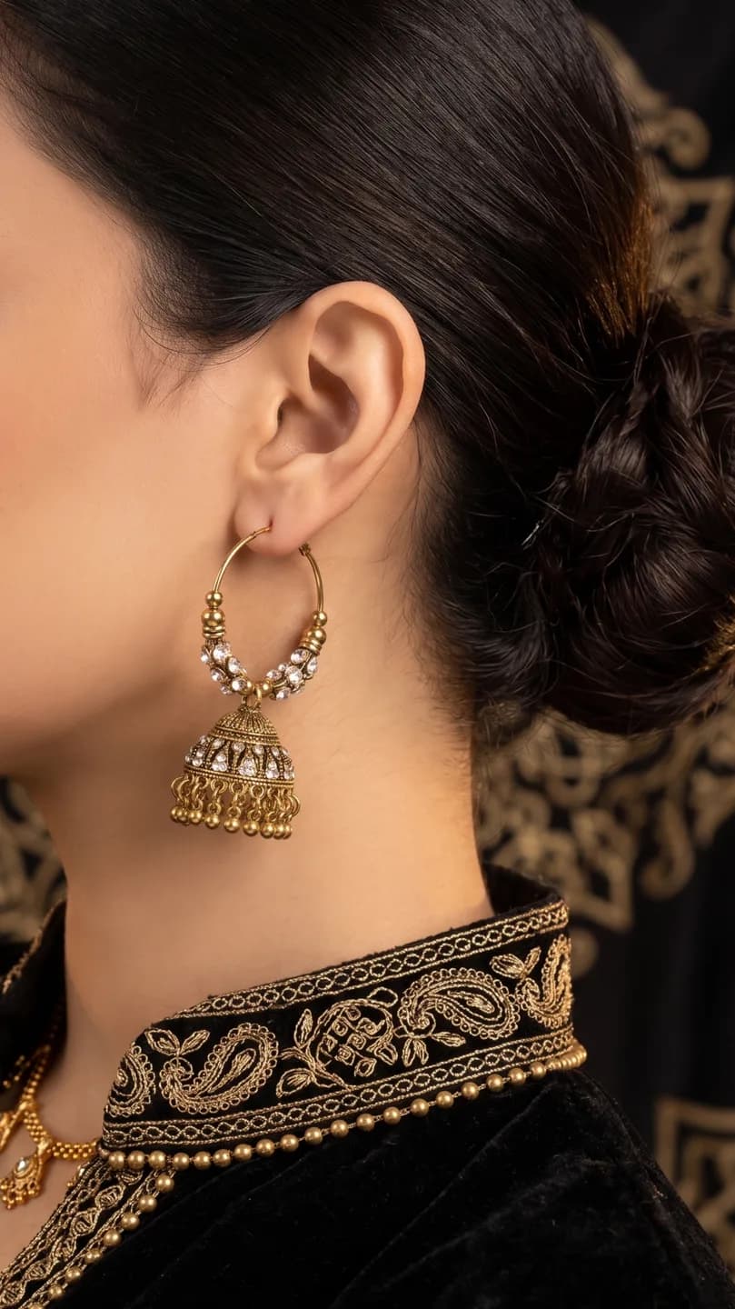 Antique Gold Crystal Hoop Jhumkas packshot