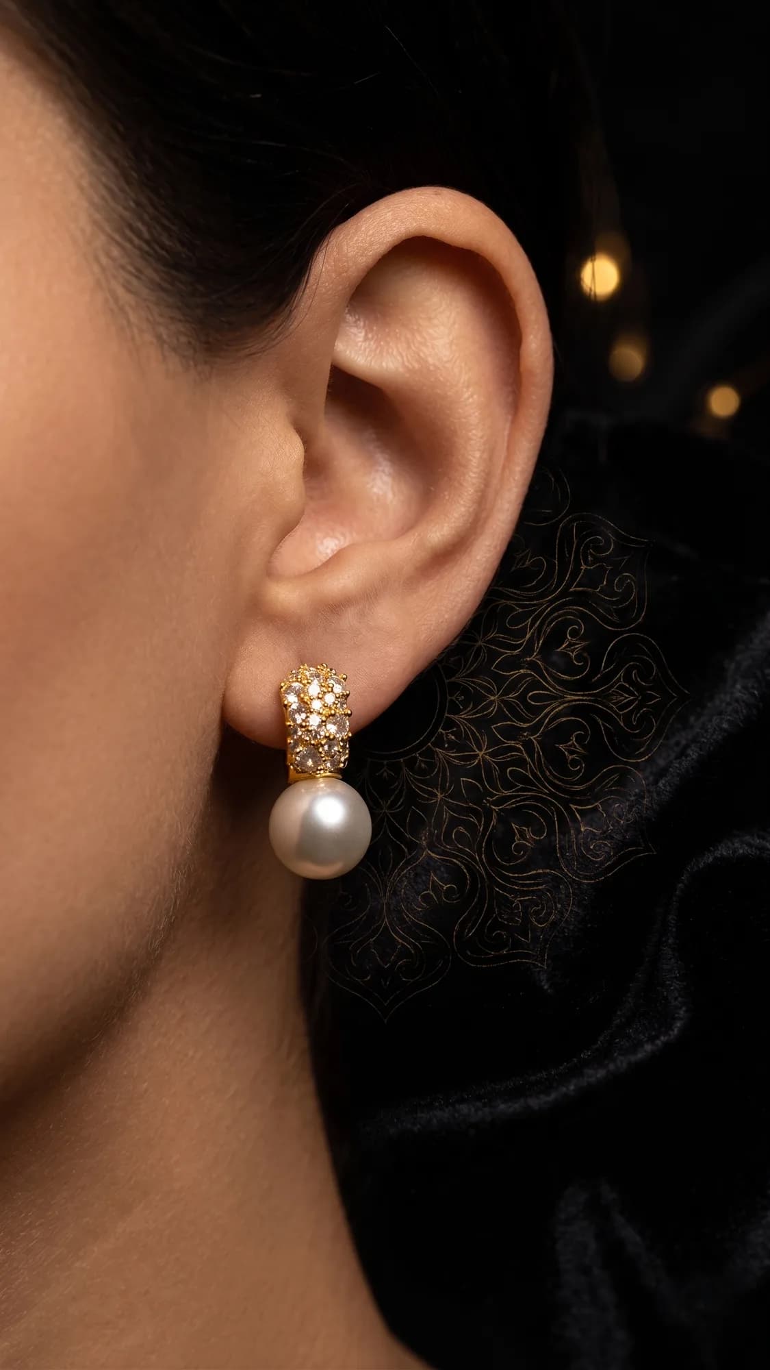 Pearl and Crystal Gold Drop Earrings packshot