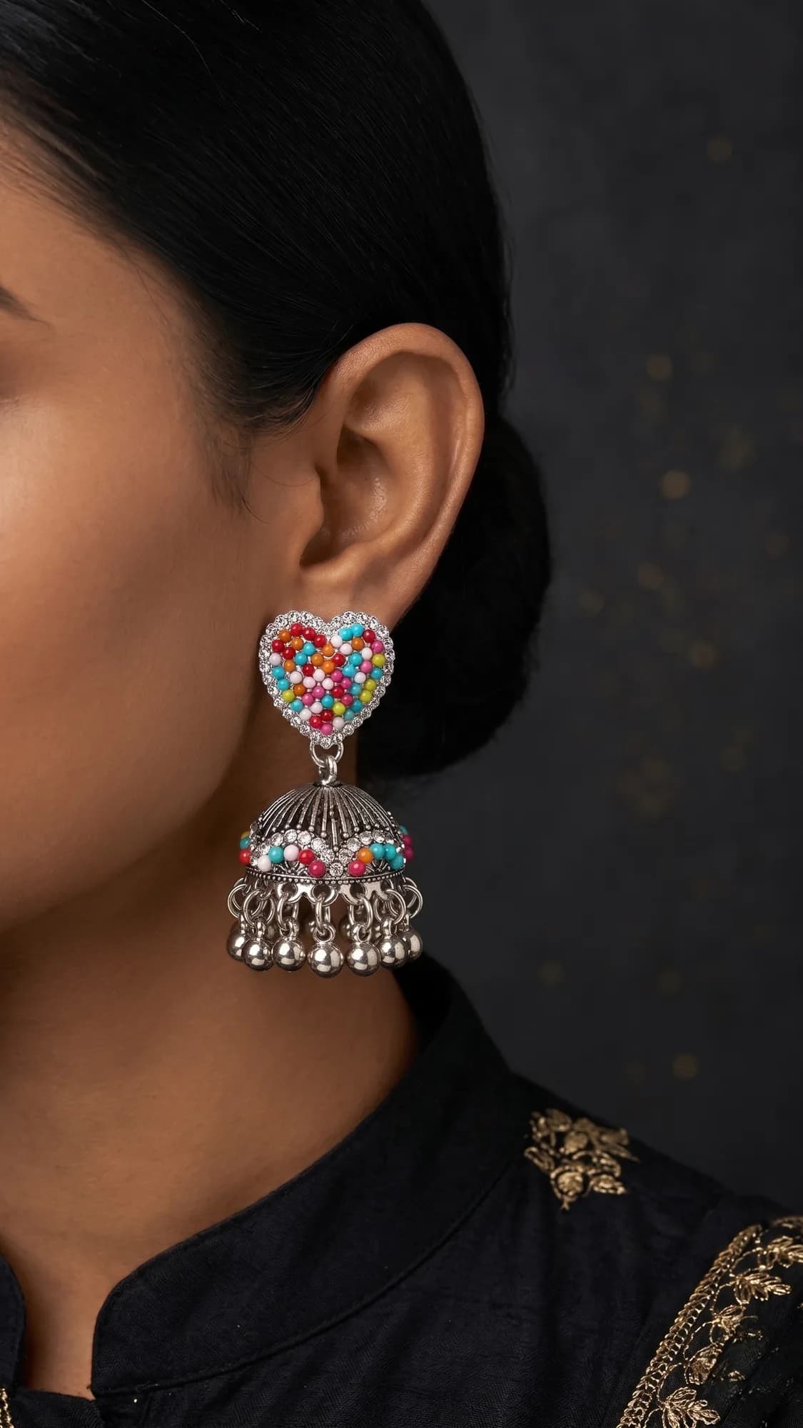 Multicolor Heart Jhumka Earrings packshot