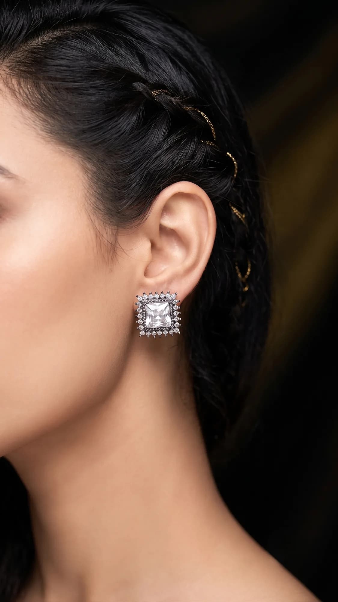 Radiant Square Halo Stud Earrings packshot