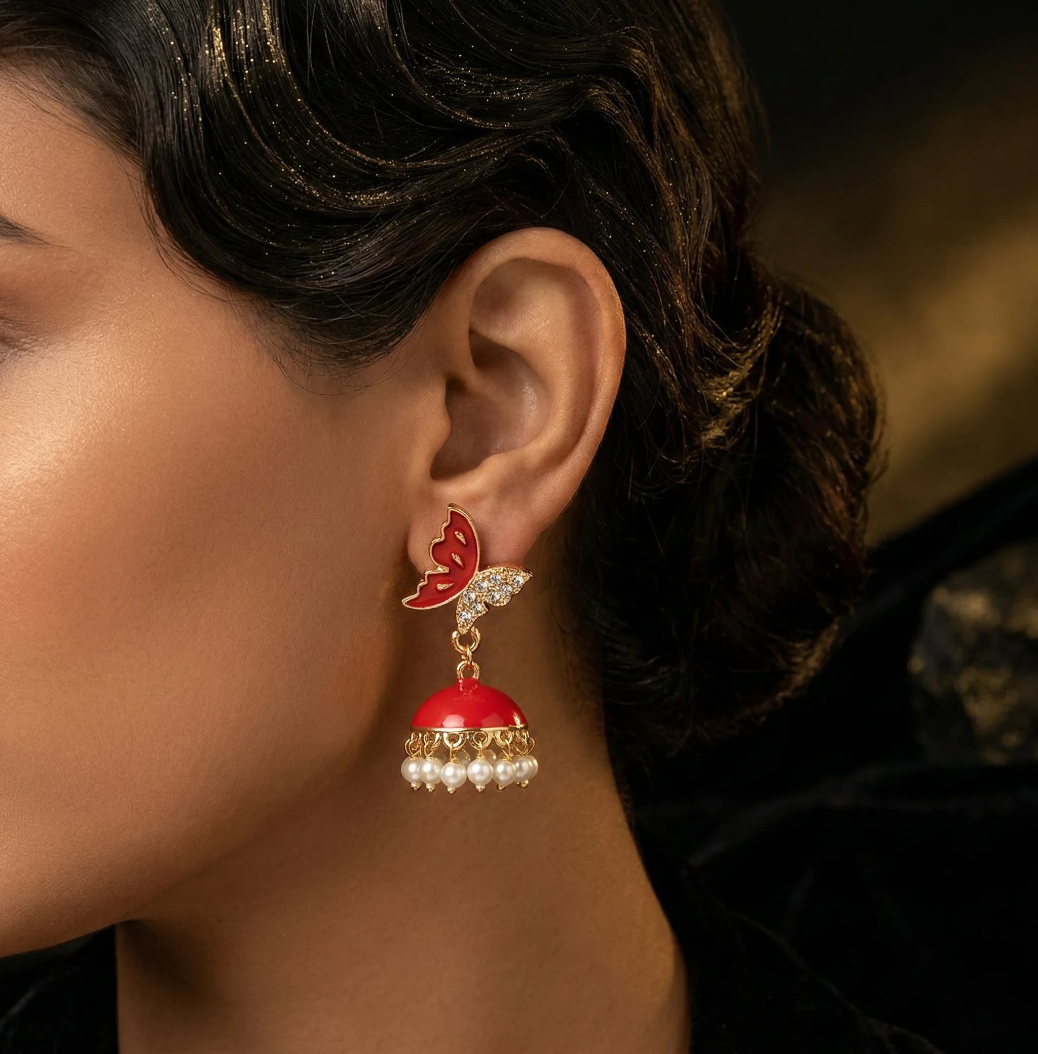 The Enamel Butterfly Jhumkas image