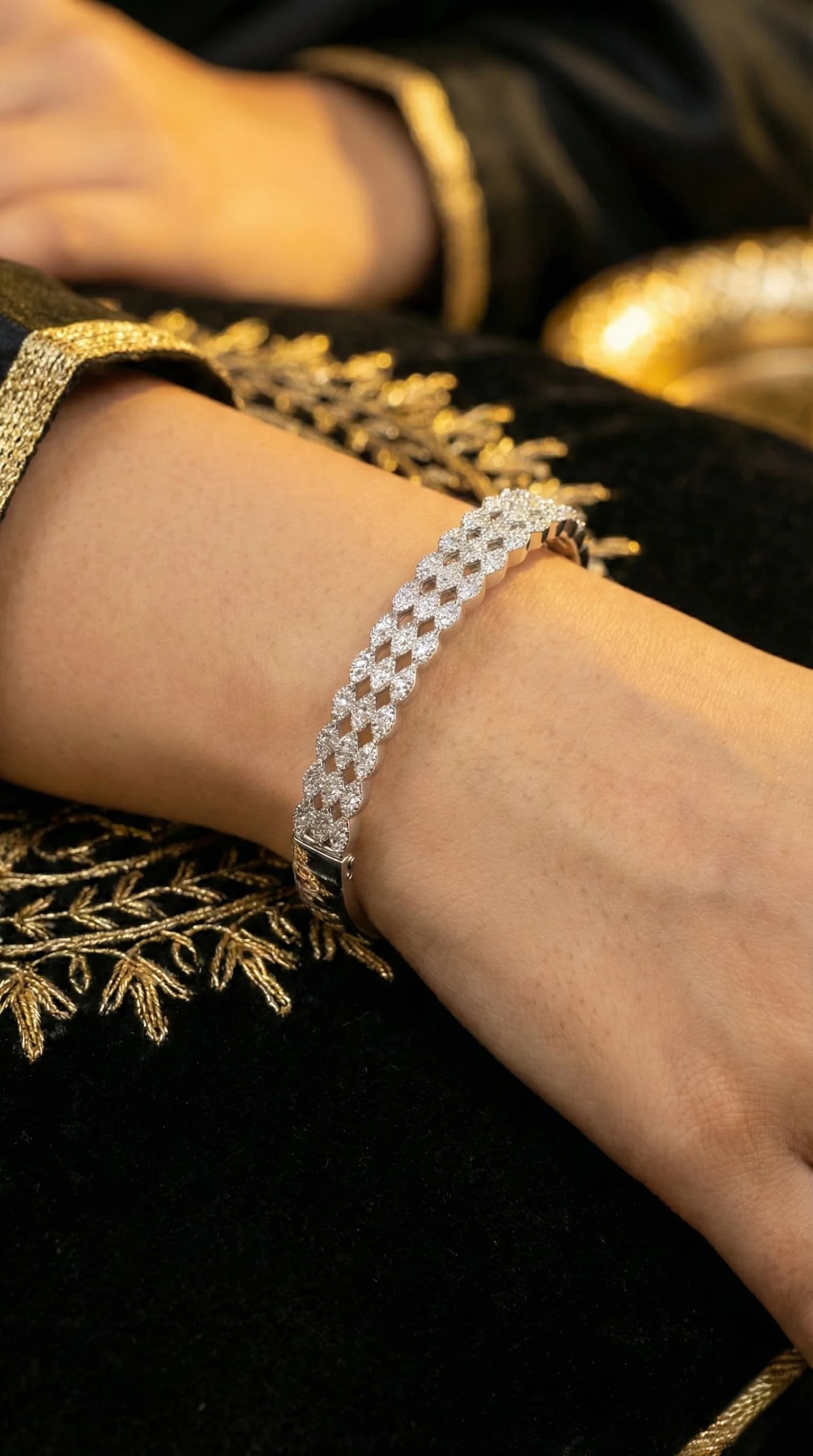 The Silver Lattice Pavé Bangle packshot