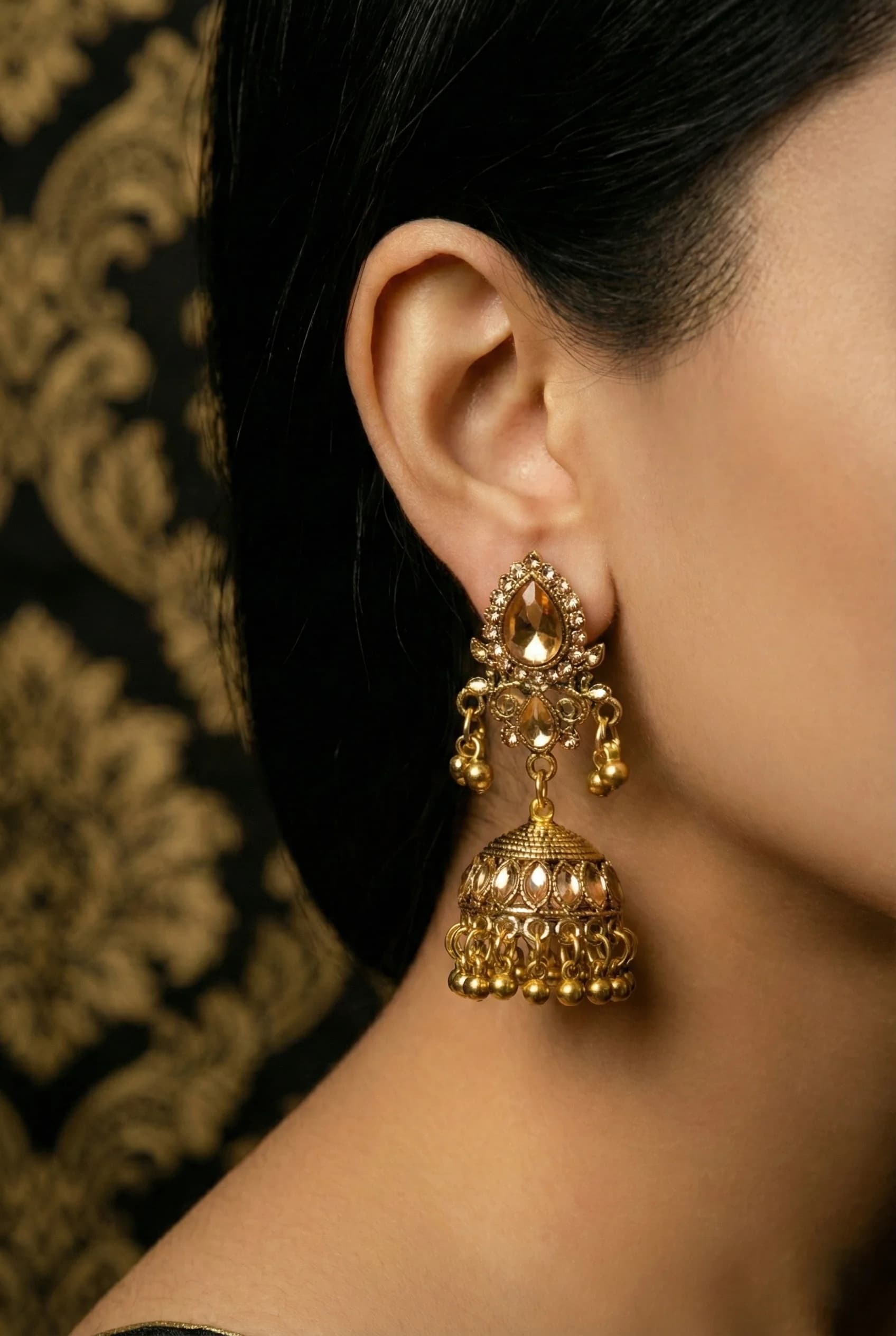 Vintage Gold/Silver Champagne Stone Jhumkas packshot